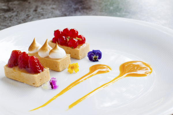 Trio of tartlette served with mango coulis